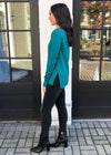 Bobi Essential Long Sleeve Crew Neck Tee - Jade-Hand In Pocket