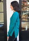 Bobi Essential Long Sleeve Crew Neck Tee - Jade-Hand In Pocket