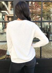 Bobi Heathered Long Sleeve Sweatshirt - Ivory-Hand In Pocket