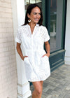 Allison Button Down Eyelet Belted Mini Dress - White-Hand In Pocket