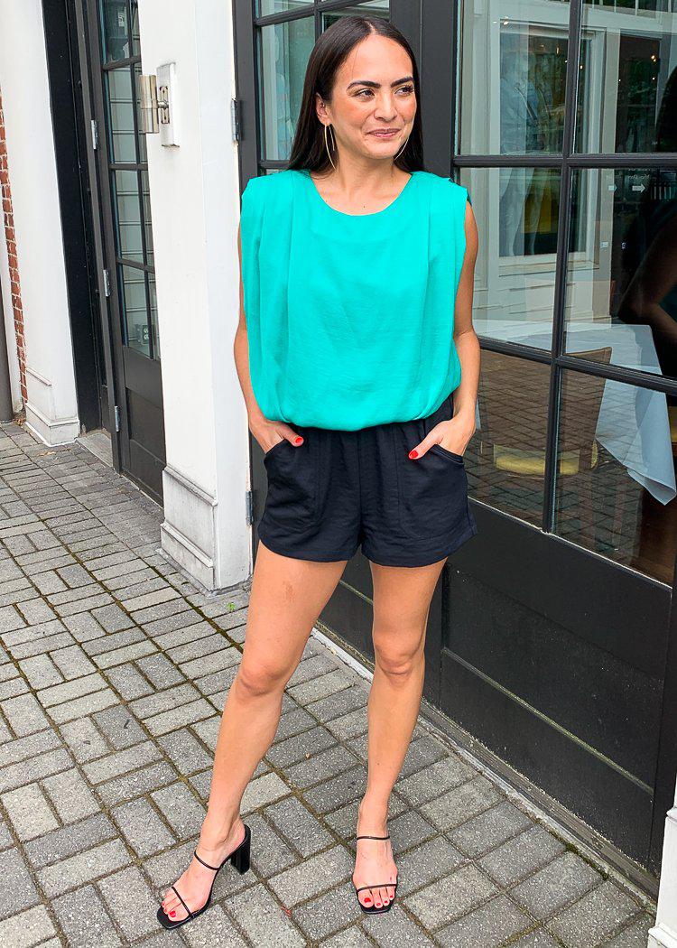 Stella Strong Shoulder Top- Green-Hand In Pocket