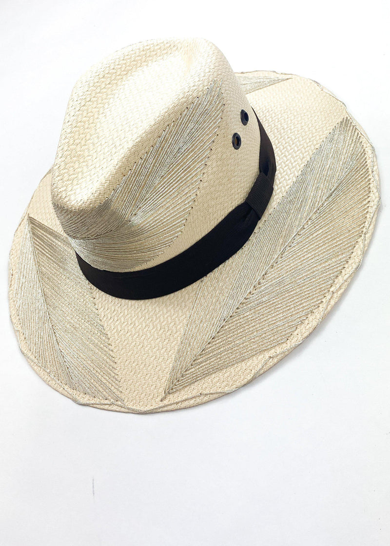 Palma Cuadri Maguey Ambianco Silver on Beige Hat-Hand In Pocket