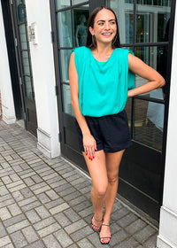 Stella Strong Shoulder Top- Green-Hand In Pocket