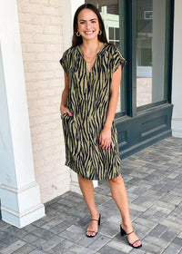 THML Bom Bom Zebra Print Shift Dress ***FINAL SALE***-Hand In Pocket