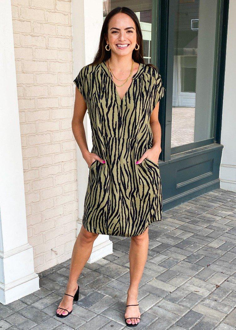 THML Bom Bom Zebra Print Shift Dress ***FINAL SALE***-Hand In Pocket