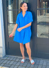 Stark X Button Front Shirtdress-Azure-Hand In Pocket