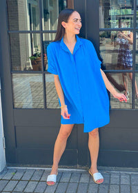 Stark X Button Front Shirtdress-Azure-Hand In Pocket