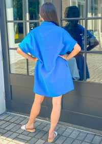 Stark X Button Front Shirtdress-Azure-Hand In Pocket