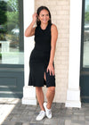 RD Style Black Sleeveless Side Ruched Knit Dress-***FINAL SALE***-Hand In Pocket