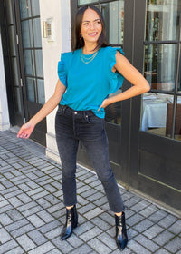 Redmond Knit Ruffle Top - Teal-Hand In Pocket