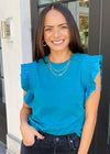 Redmond Knit Ruffle Top - Teal-Hand In Pocket