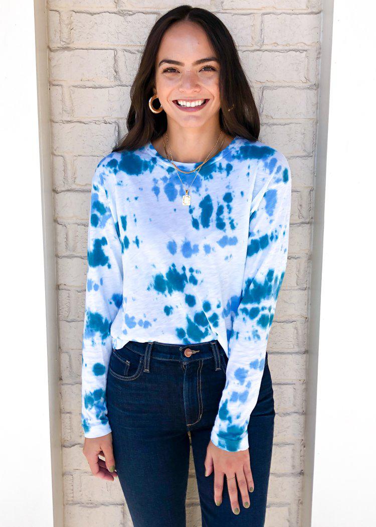 Stateside slub tie dye long-sleeve boxy crew-Ocean ***FINAL SALE***-Hand In Pocket