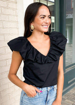 Sintra Double V Neck Ruffle Tank-Hand In Pocket