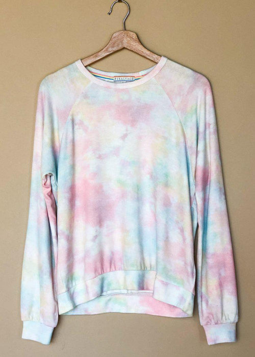 PJ Salvage Long Sleeve Pullover- Tie Dye-Hand In Pocket