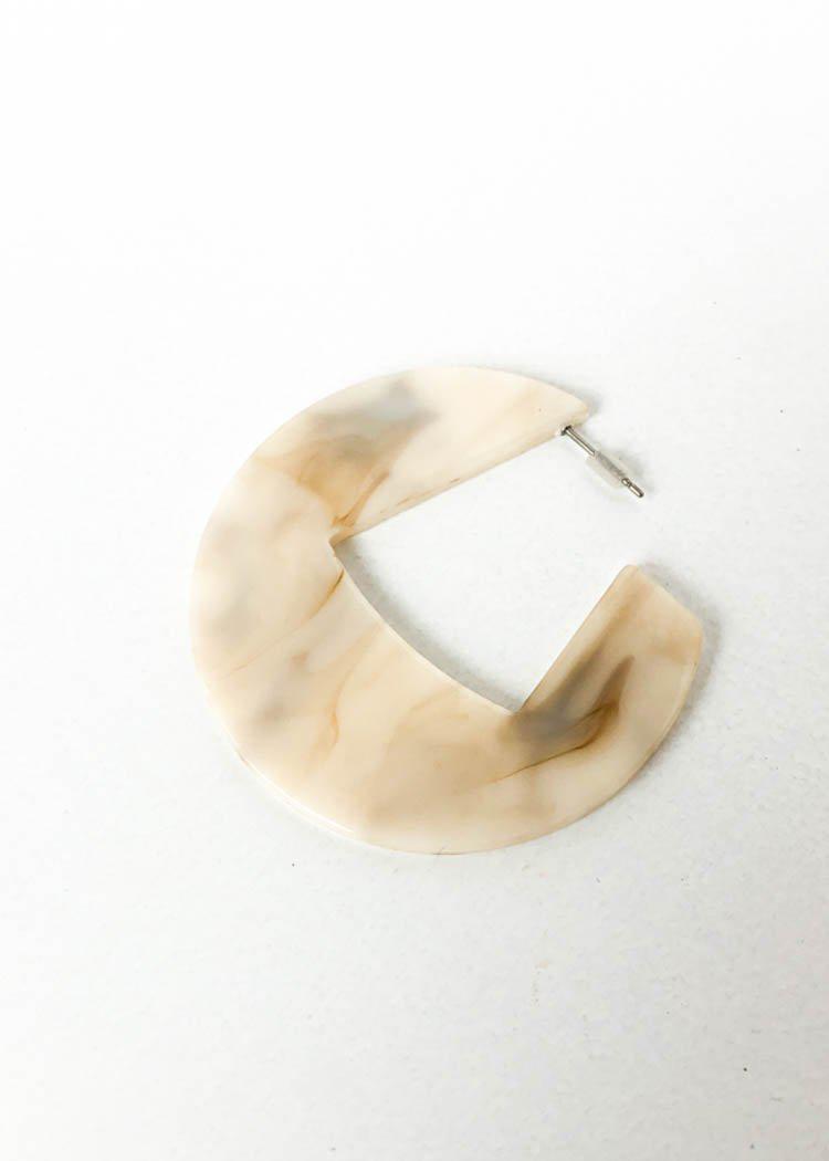 Merida Modern Marble Acrylic Hoops - Ivory-Hand In Pocket