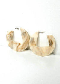 Merida Modern Marble Acrylic Hoops - Ivory-Hand In Pocket