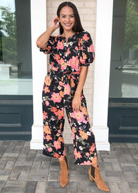 Celosia Floral Utility Print Puff Sleeve Jumpsuit ***FINAL SALE***-Hand In Pocket