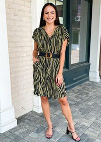 THML Bom Bom Zebra Print Shift Dress ***FINAL SALE***-Hand In Pocket