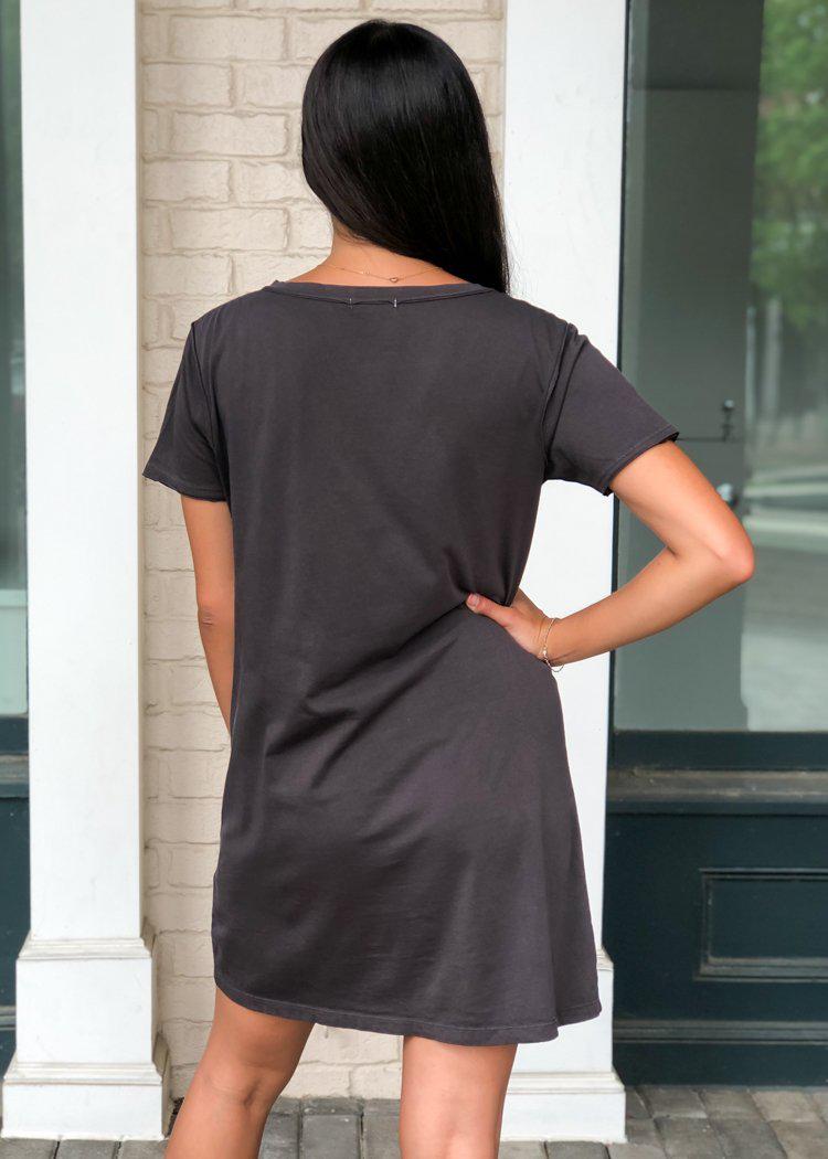 Z Supply Short Sleeve Organic Cotton V-neck T-shirt Dress-Hand In Pocket