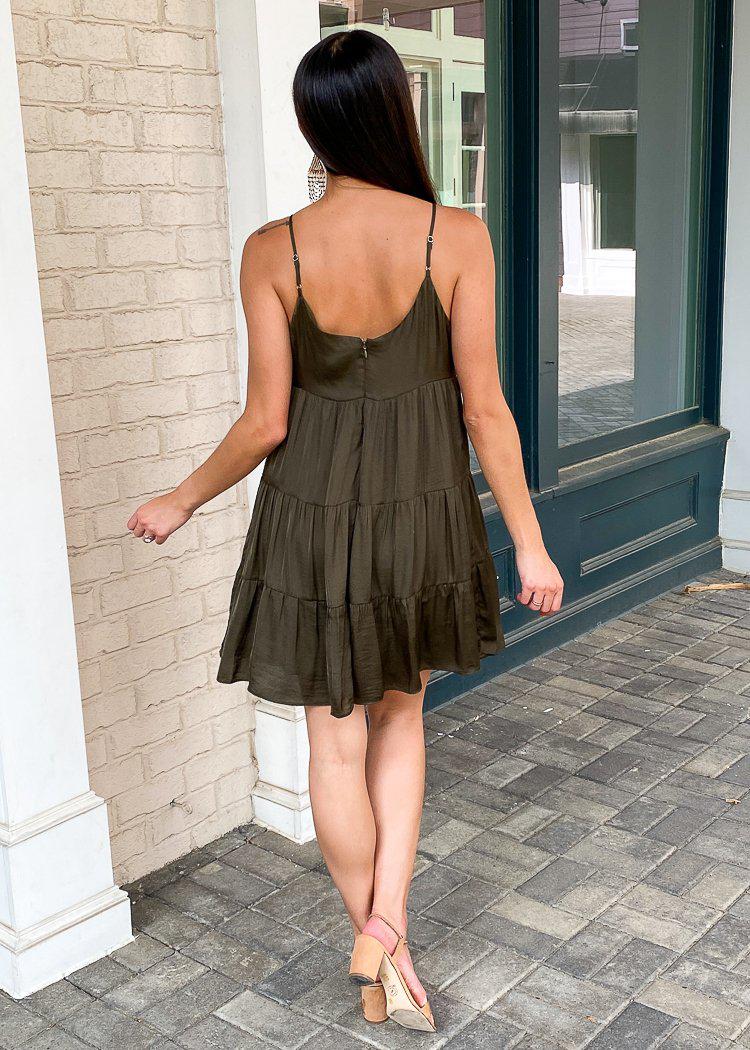 Miramar Babydoll Tiered Dress - Olive-Hand In Pocket