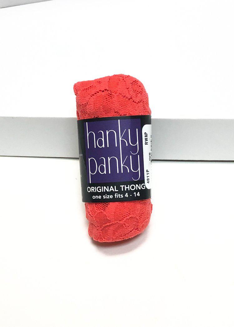 Hanky Panky Signature Lace Original Rise Thong - Orange-Hand In Pocket