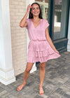 Cosmoledo Short Sleeve Mini Dress with Tiered Skirt - Light Pink-Hand In Pocket