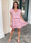 Cosmoledo Short Sleeve Mini Dress with Tiered Skirt - Light Pink-Hand In Pocket