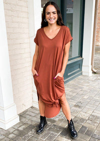 Bobi Tee Maxi Dress - Redwood-***FINAL SALE***-Hand In Pocket