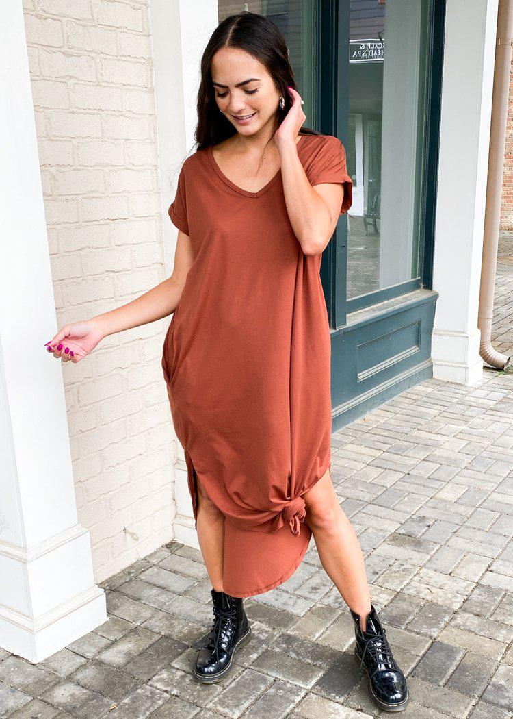 Bobi Tee Maxi Dress - Redwood-***FINAL SALE***-Hand In Pocket