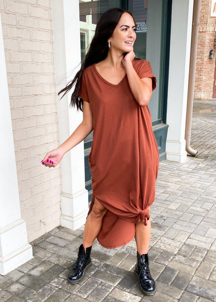 Bobi Tee Maxi Dress - Redwood-***FINAL SALE***-Hand In Pocket