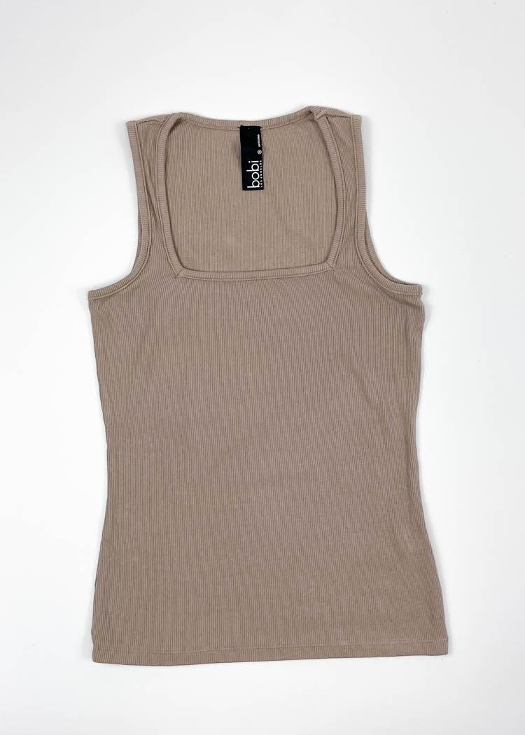 Bobi Los Angeles Square Neck Ribbed Tank-Set-Hand In Pocket