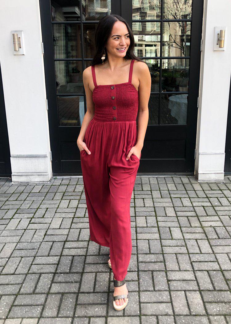 RD Style Sangria Smocked Jumpsuit- Sienna-***FINAL SALE***-Hand In Pocket