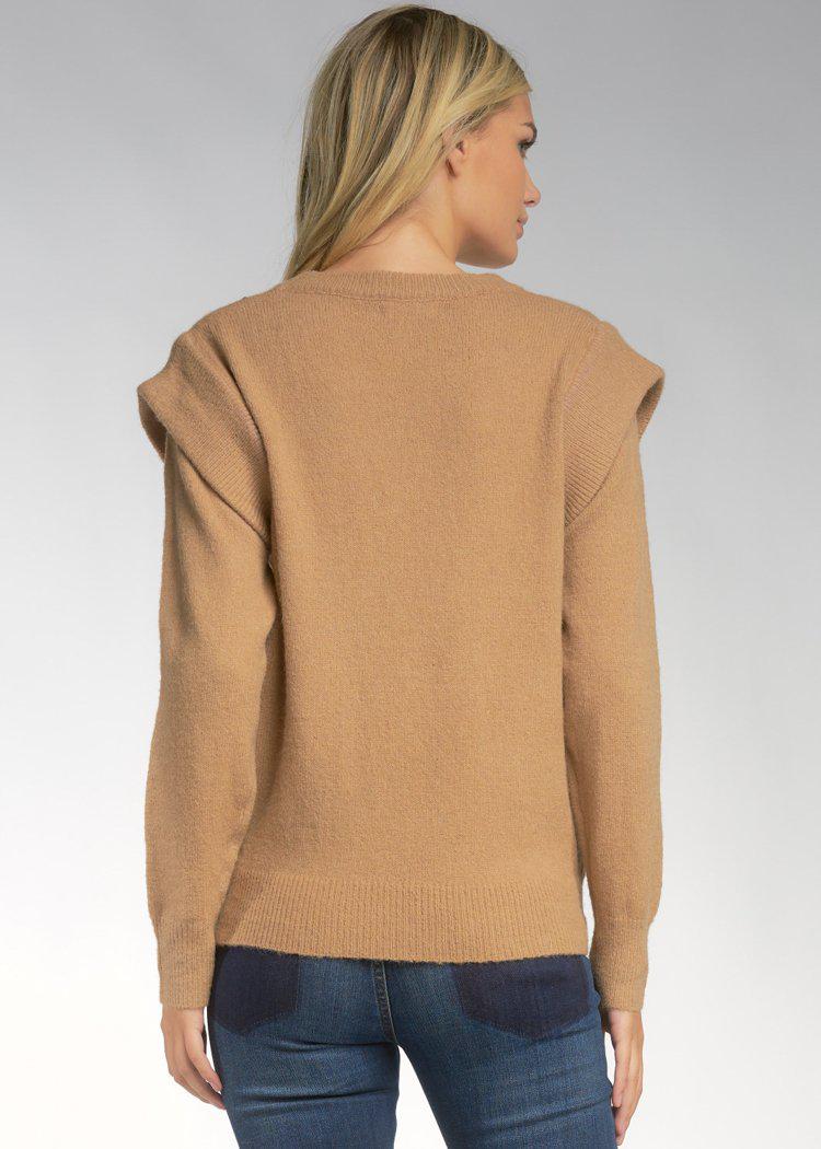 Kharla Strong Shoulder Sweater-Truffle-Hand In Pocket