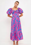 Serena Puff Sleeve A Line Dress-Fuchsia-Hand In Pocket