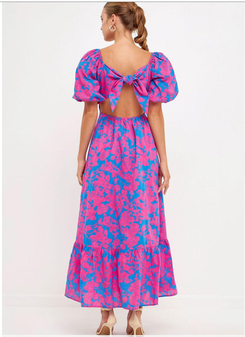 Serena Puff Sleeve A Line Dress-Fuchsia-Hand In Pocket