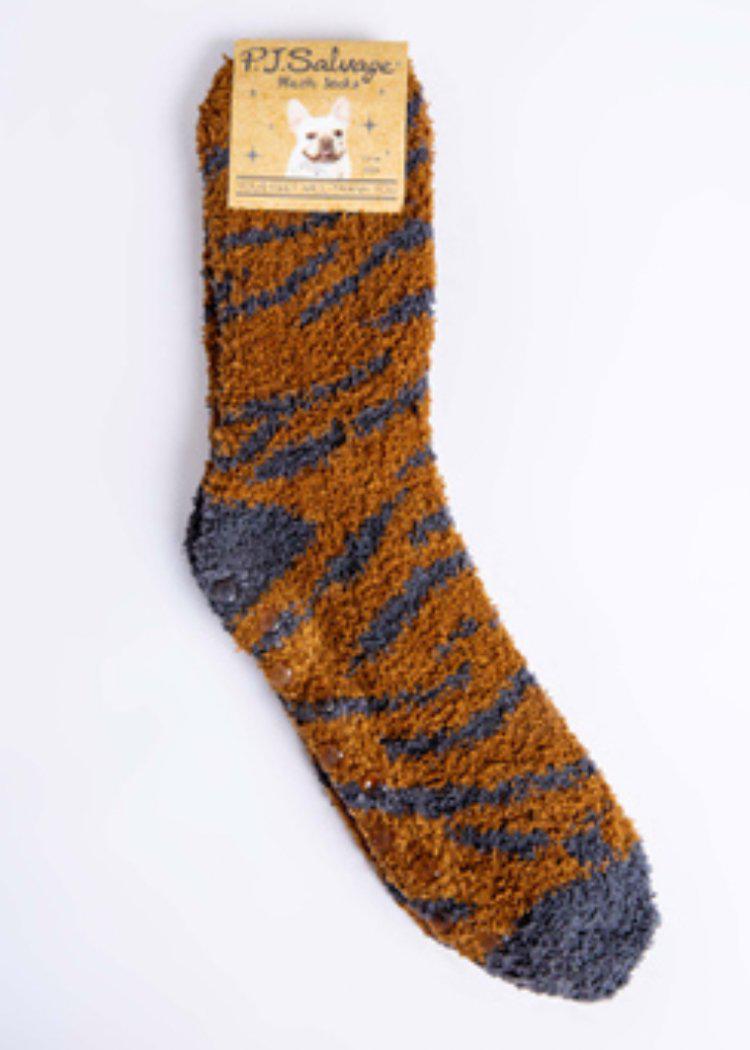 PJ Salvage Tiger Stripe Socks-Camel-Hand In Pocket