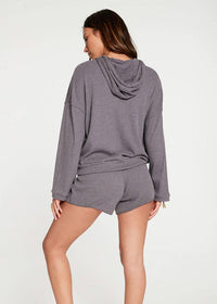 Chaser Love Rib Long Sleeve Cropped Pullover Hoodie-Hand In Pocket