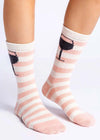 PJ Salvage Mid Calf "l Don't Give A Sip" Stripe Socks - Blush/Cream-Hand In Pocket