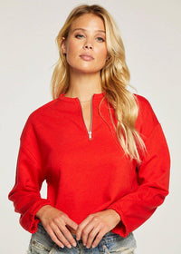 Chaser Cashmere Fleece Blouson Sleeve Half Zip Pullover ***FINAL SALE***-Hand In Pocket