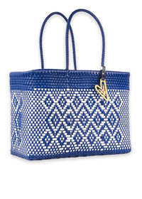 Maria Victoria Medium Handwoven Alignment Tote- Navy + White-Hand In Pocket