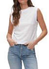 Michael Stars Johnnie Crop Crew Neck Tank-White-Hand In Pocket