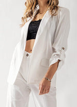 Claire Linen Blazer - White-Hand In Pocket