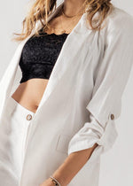 Claire Linen Blazer - White-Hand In Pocket