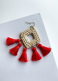 Barbuda Diamond Woven Red Fringe Drops-Hand In Pocket