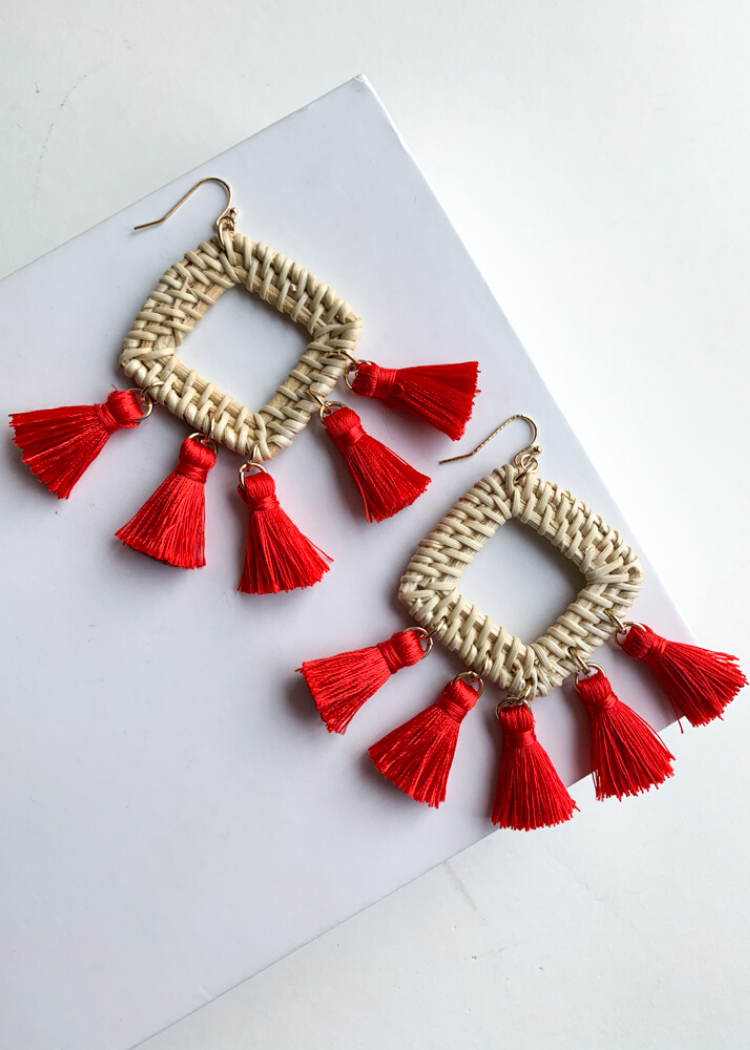 Barbuda Diamond Woven Red Fringe Drops-Hand In Pocket