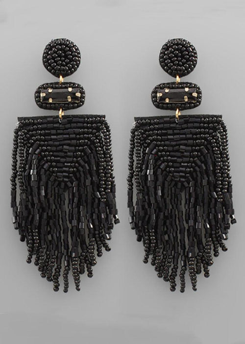 Julia Tassel Earrings- Black-Hand In Pocket