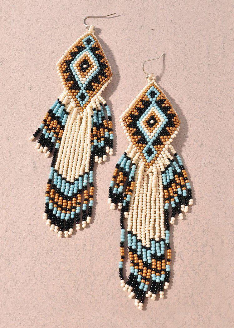 Ruhi Beaded Drop Earring-White-Hand In Pocket