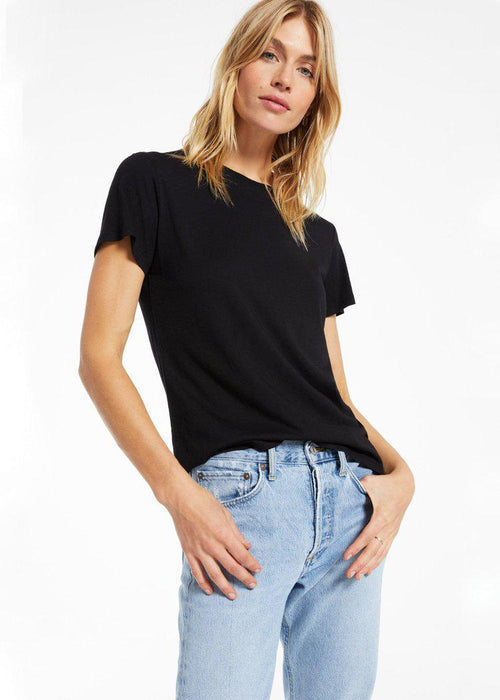 Z Supply Easy Modal Tee-Black-Hand In Pocket