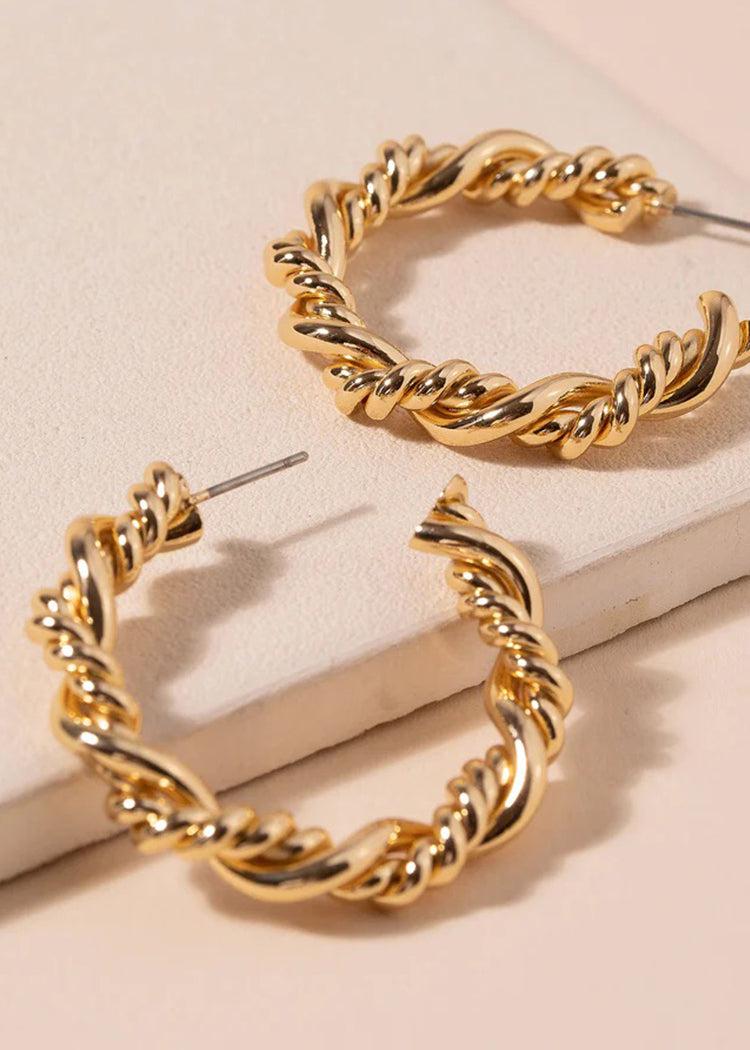 Eden Twisted Hoops - Gold-Hand In Pocket