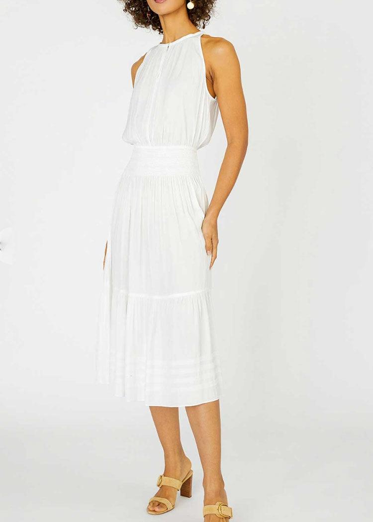 Ventanas Halter Midi Dress- White-Hand In Pocket